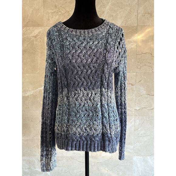 Coldwater Creek Oversized Cable Sweater XS - Blue Ombre, Open Weave Boho Coastal - Picture 4 of 12